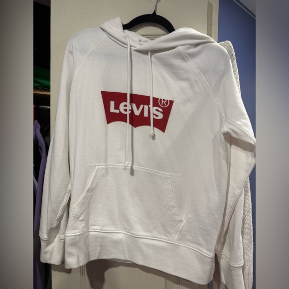 Levi's White Hoodie with Red Logo Women’s Medium - Picture 4 of 5